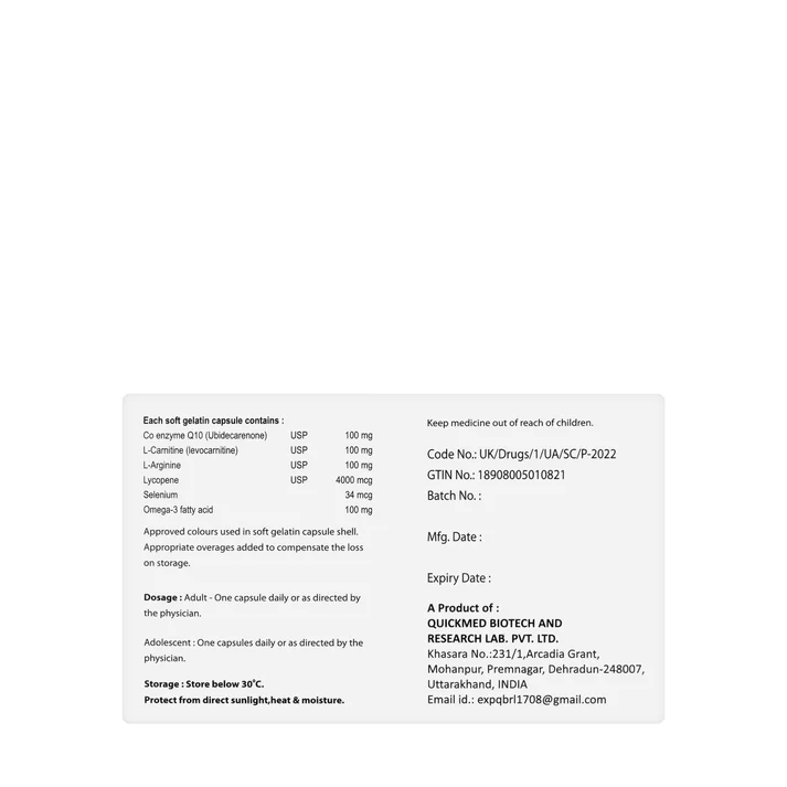 QBRL Co Enzyme Q10 30 Capsules - Image 2
