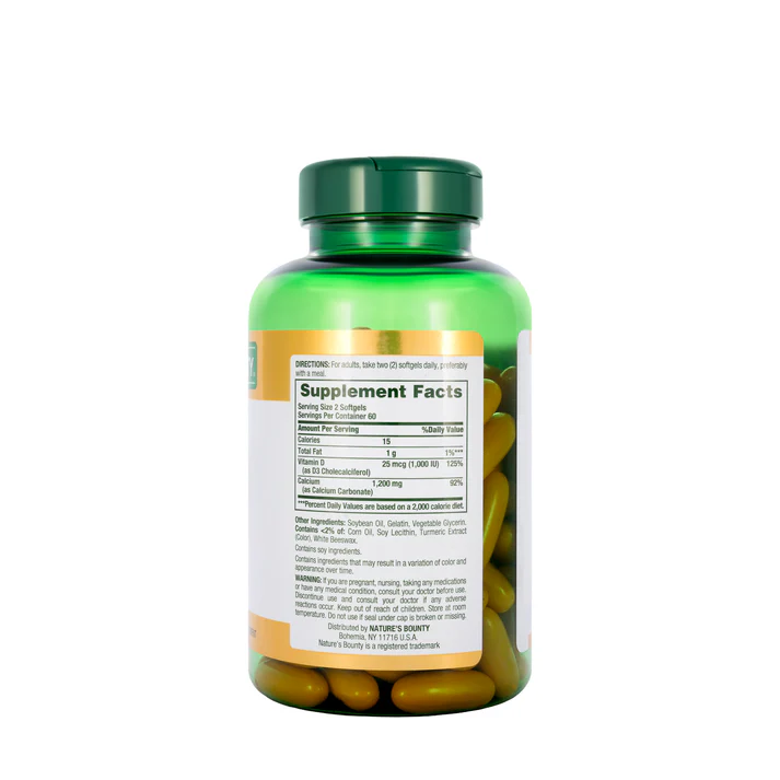 Nature's Bounty Calcium 1200mg plus Vitamin D3 1000IU 120 Softgels - Image 2